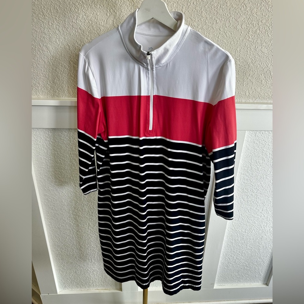 Southern Tide Adie Performance Navy Blue Coral White Dress Size XL